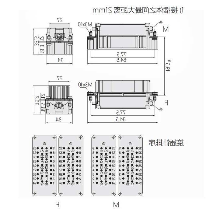 Female core, cold-pressed, fit H32B housing, HEE-032-F(1-32)/HEE-032-FD(33-64), 09320323101/09320323111